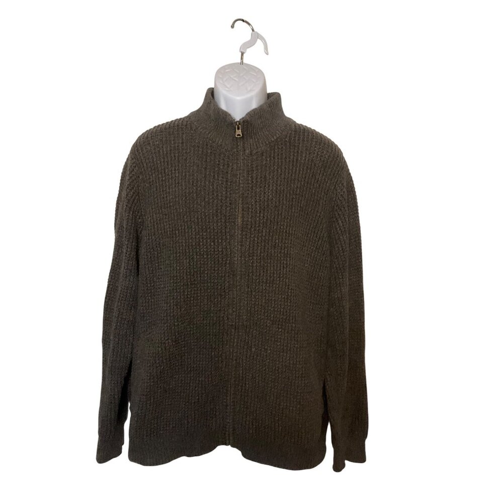 L.L. Bean Mens Organic Cotton Full-Zip Sweater Gray Size L cardigan pockets cozy
